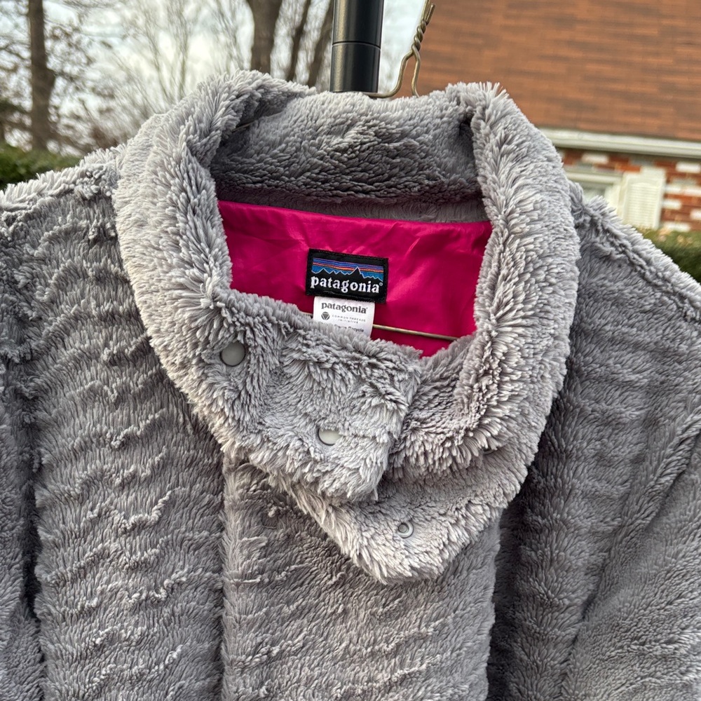 Patagonia Gray Teddy Jacket with Pink Lining size L womens - Picture 7 of 12